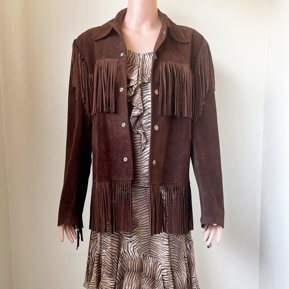 Womens Vintage Genuine Leather Fringe Western Brown Cowgirl Button Up Jacket - Picture 4 of 16